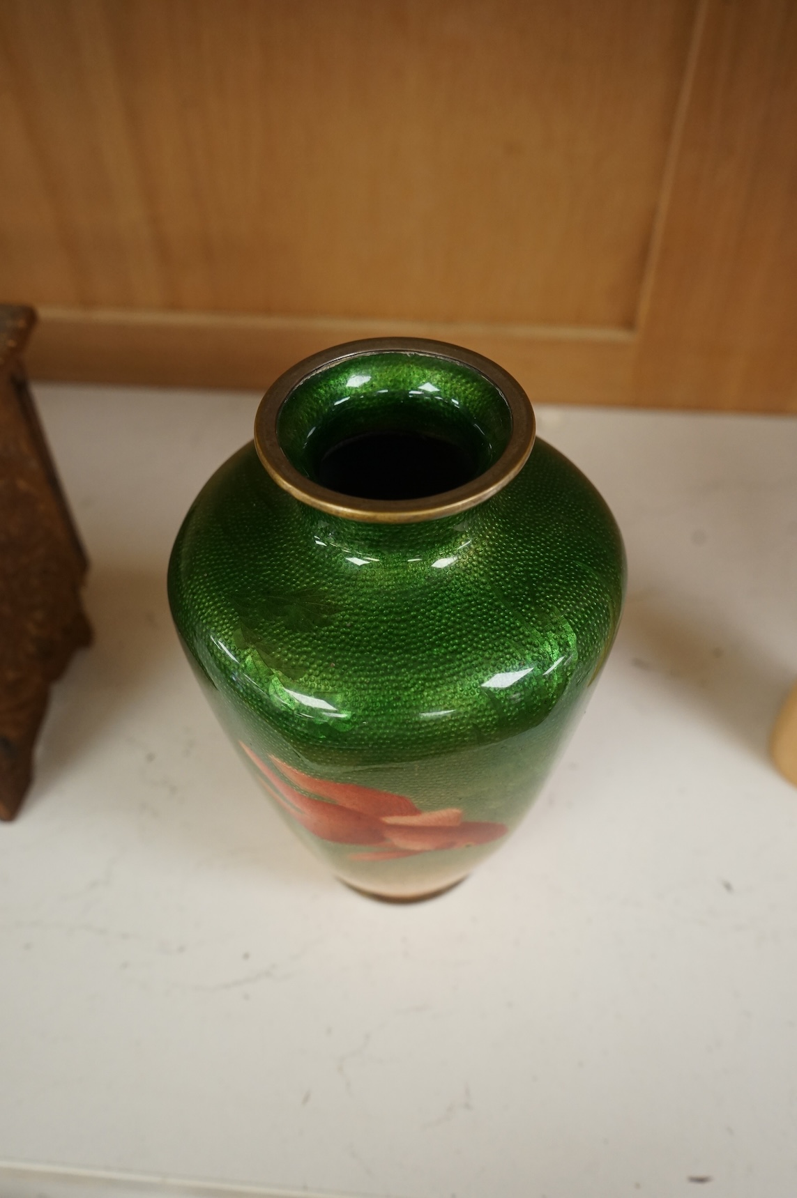 A Japanese ginbari enamel ‘koi carp’ vase, early 20th century, 18cm high